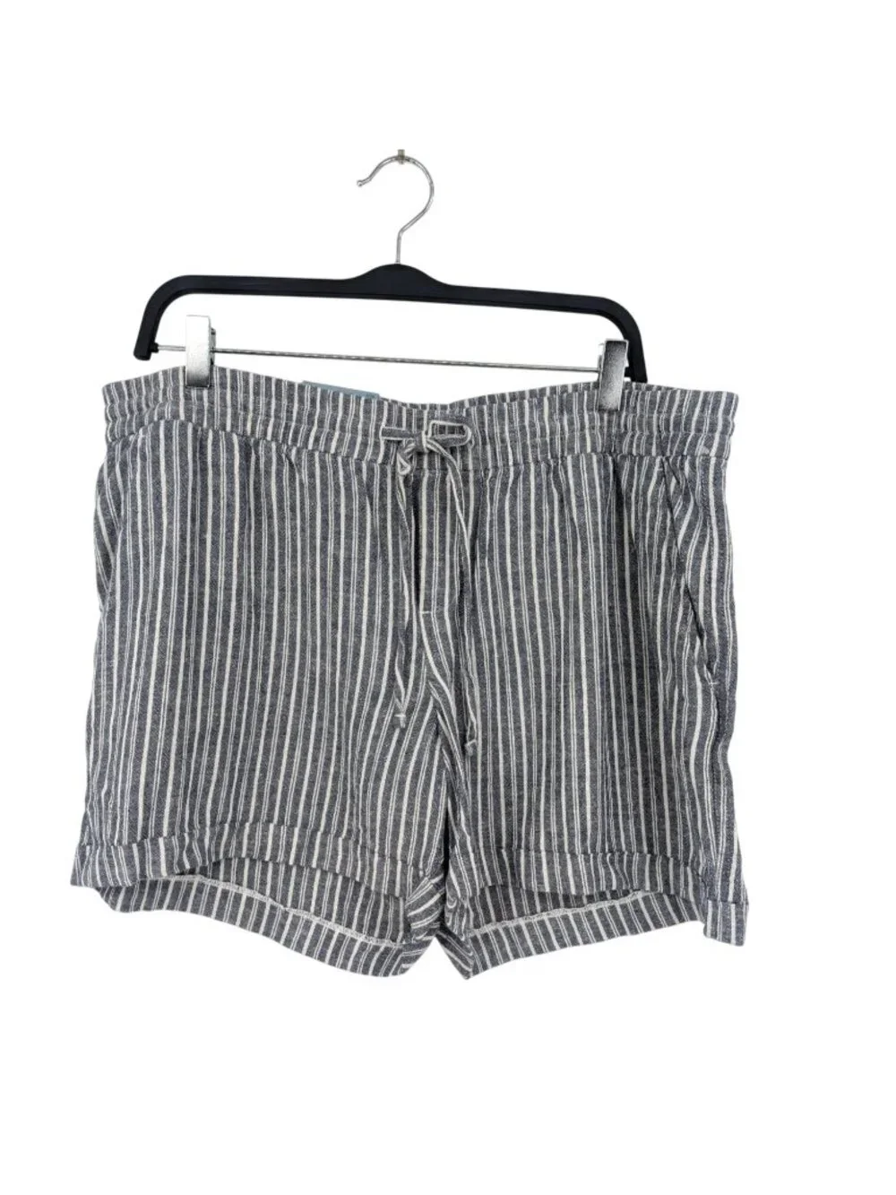 Old Navy Linen Blend Striped Pull On Shorts Drawstring Mid Rise Coastal X Large